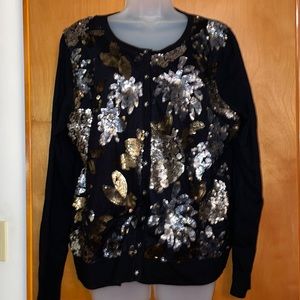 Black cardigan with silver and gold sequined  flowers